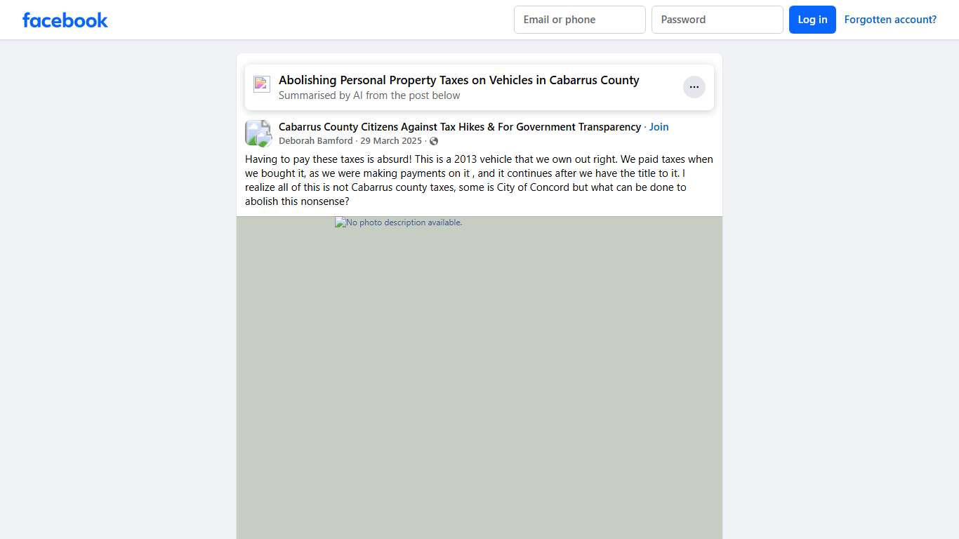 Cabarrus County Citizens Against Tax Hikes & For Government Transparency Having to pay these taxes is absurd Facebook