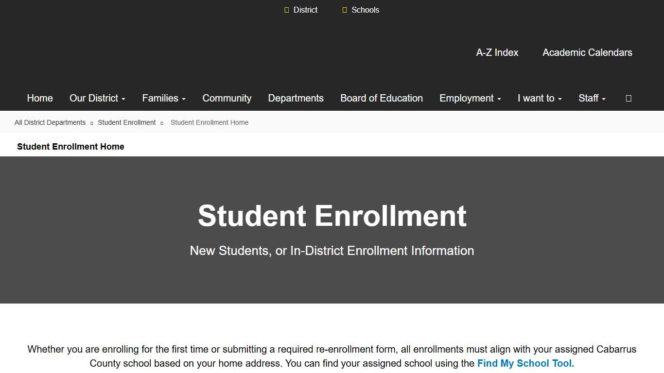 Cabarrus County Schools - Student Enrollment Home